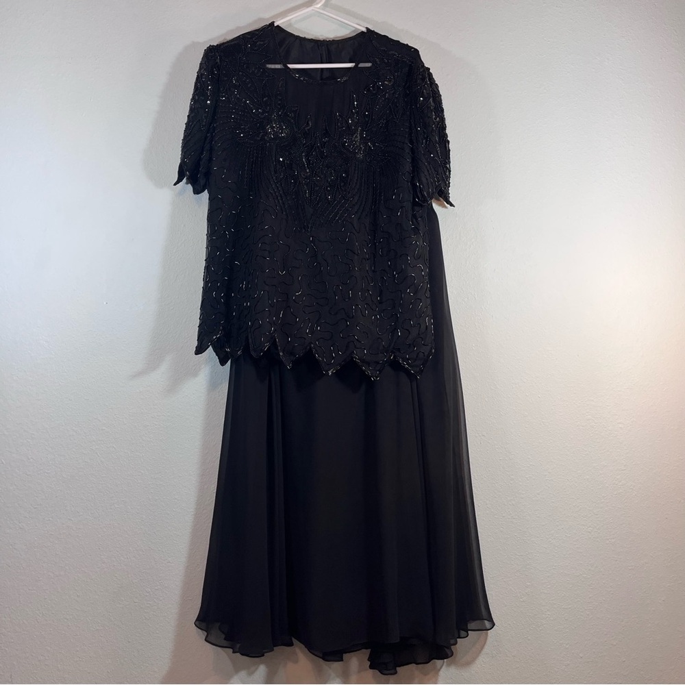Petra Black Beaded Sequin 2pc Formal Gown Maxi Skirt set size 16 - Picture 2 of 16